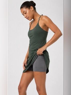Outdoor Voices Original Exercise Dress Green Built-In Shorts Pockets Athletic L